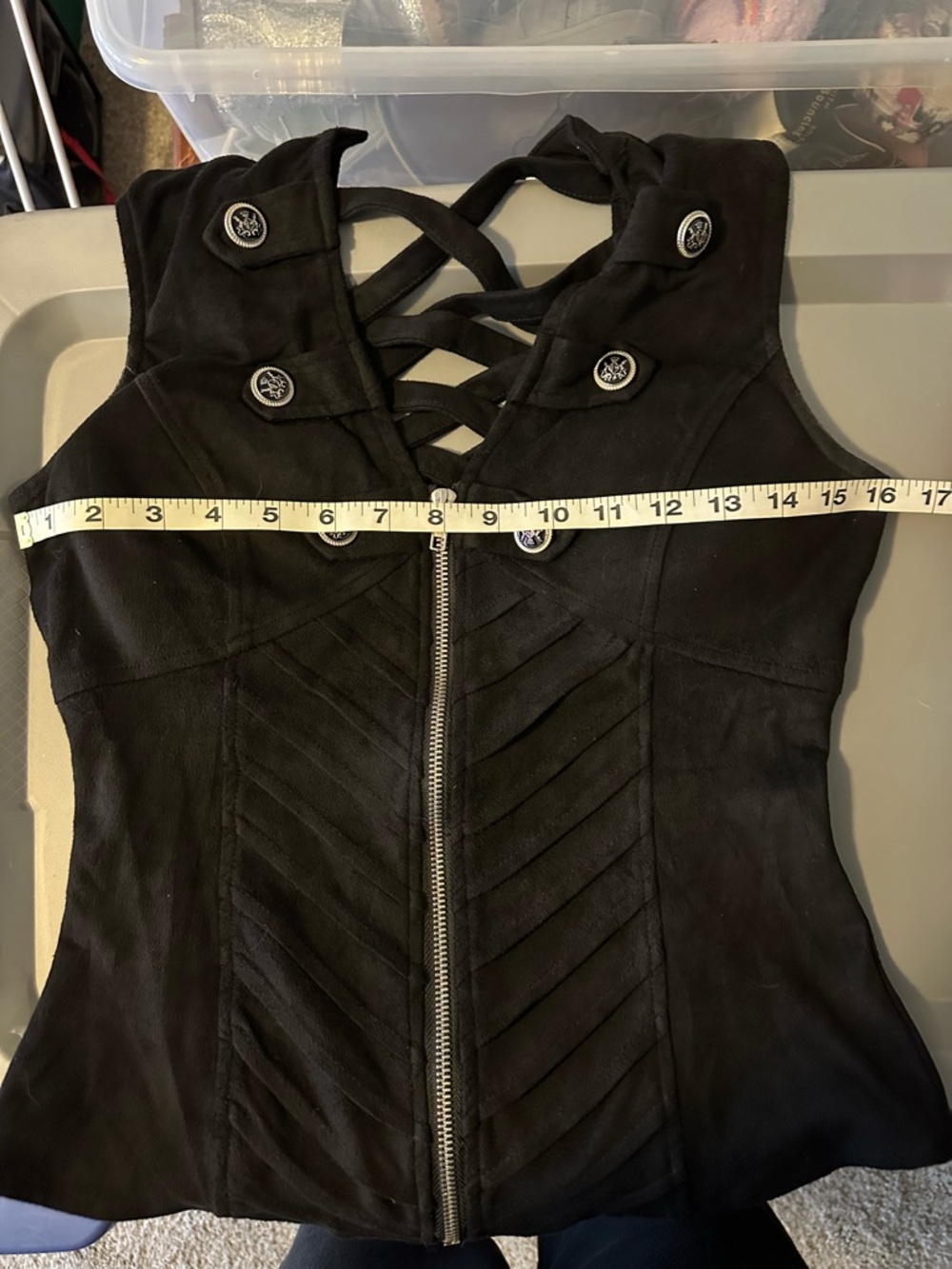 LYDIA USA suede - like zip up top with strappy back - Picture 4 of 7
